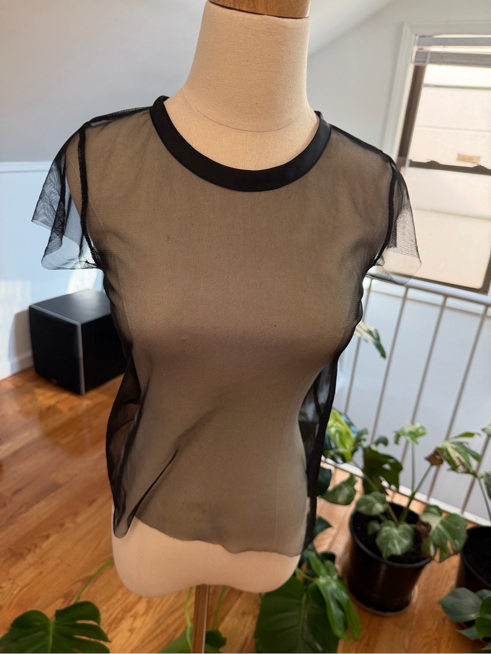 Sheer Black Short-Sleeve Crewneck Top